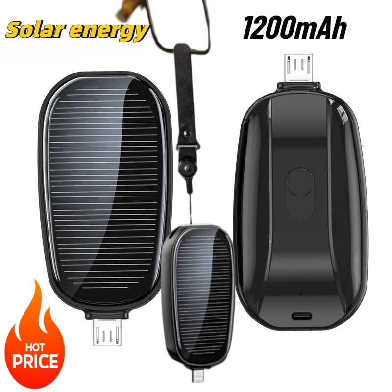 Solar Charger Panel Foldable - 1200mAh Solar Mini Power Bank sleutelhanger