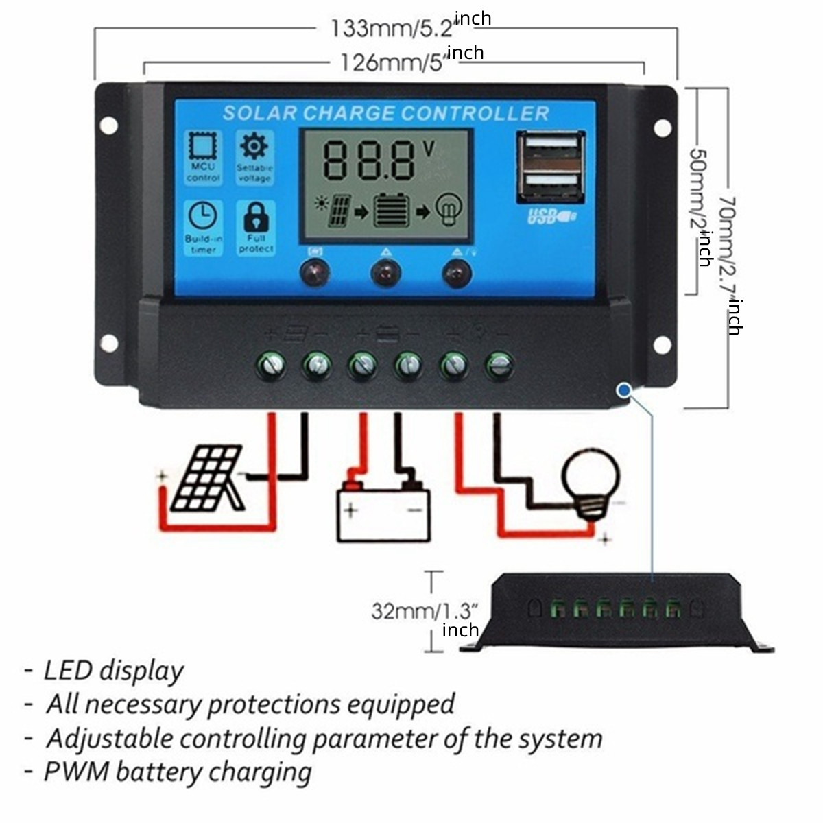 10/20/30/40/50/60/100A PWM Sol - Solar Charger Panel Foldable recensie en prijs